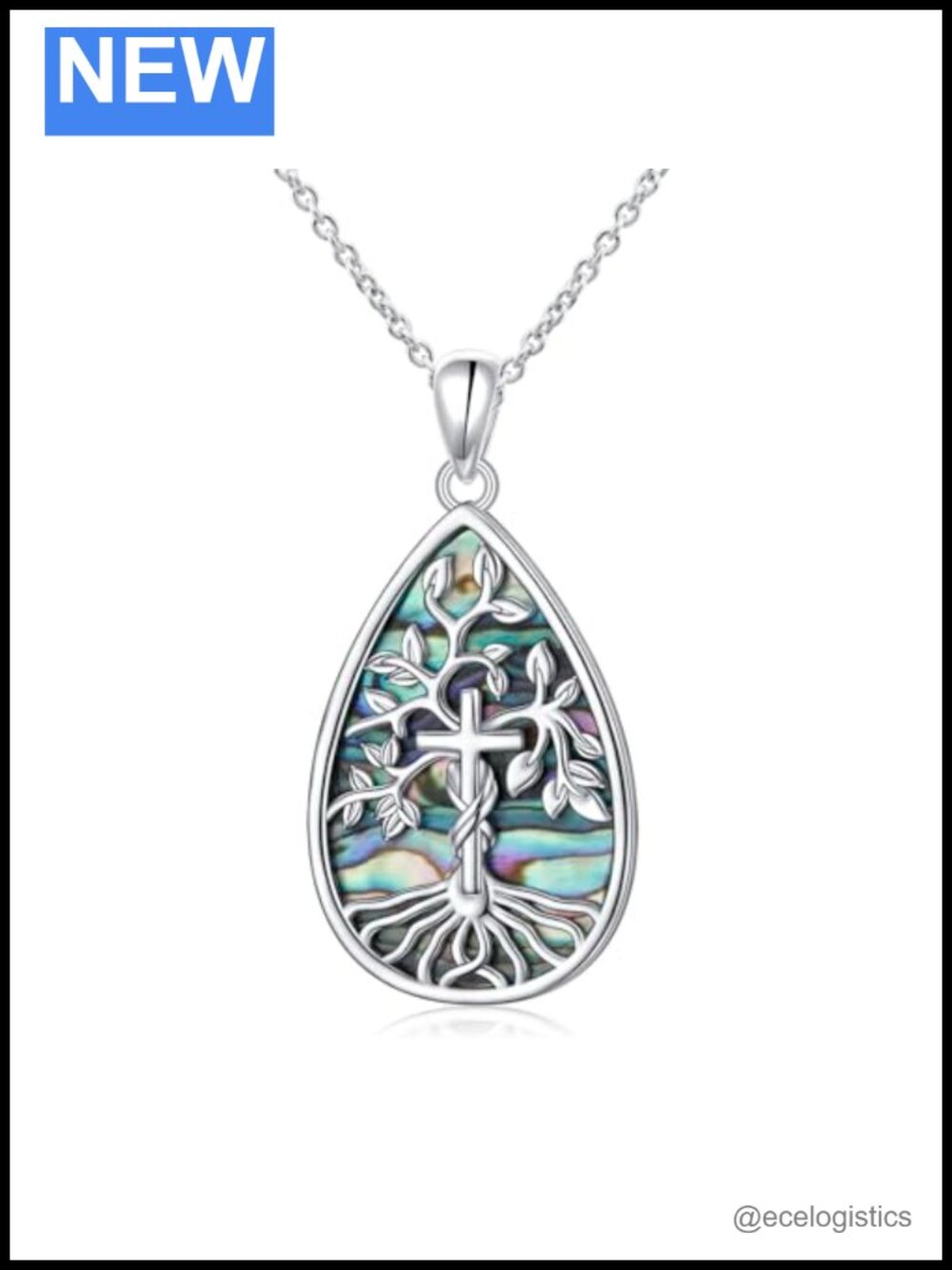 925 Sterling Silver Abalone Shell Tree of Life Pendant Necklace